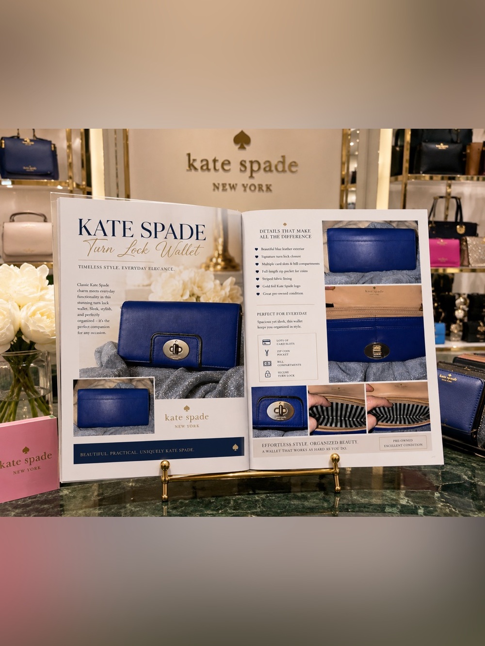 kate spade Blue Leather Turn-Lock Wallet